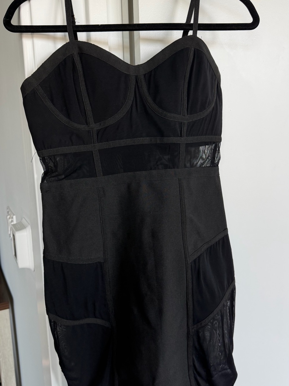 WOW couture Black Mini Dress with Sheer Panels